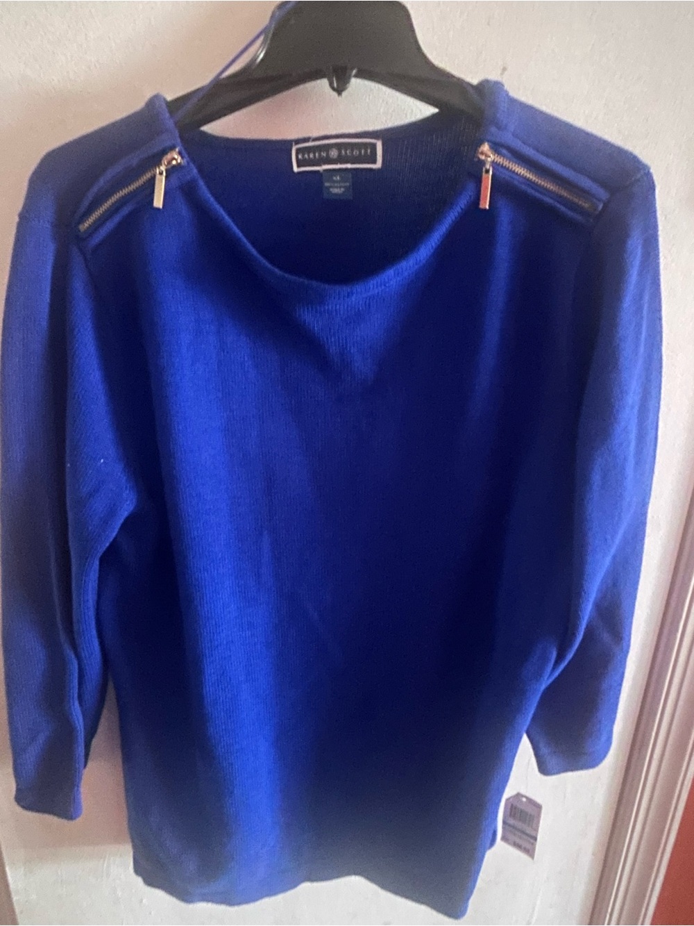 Karen Scott Royal Blue Crewneck Sweater with Shoulder Zippers
